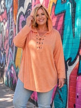 NWT Shadow Sport Lace-Up Hoodie Sweater Blush Pink 1X Soft Knit
